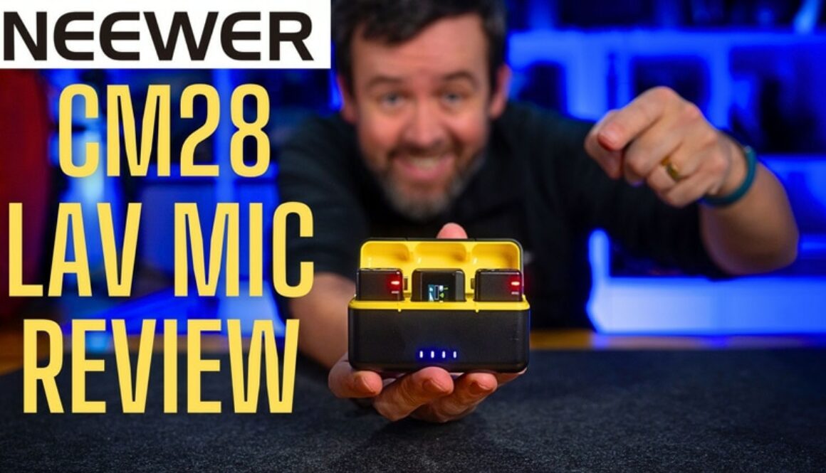 Man pointing to the Neewer CM 28 Mic kit.