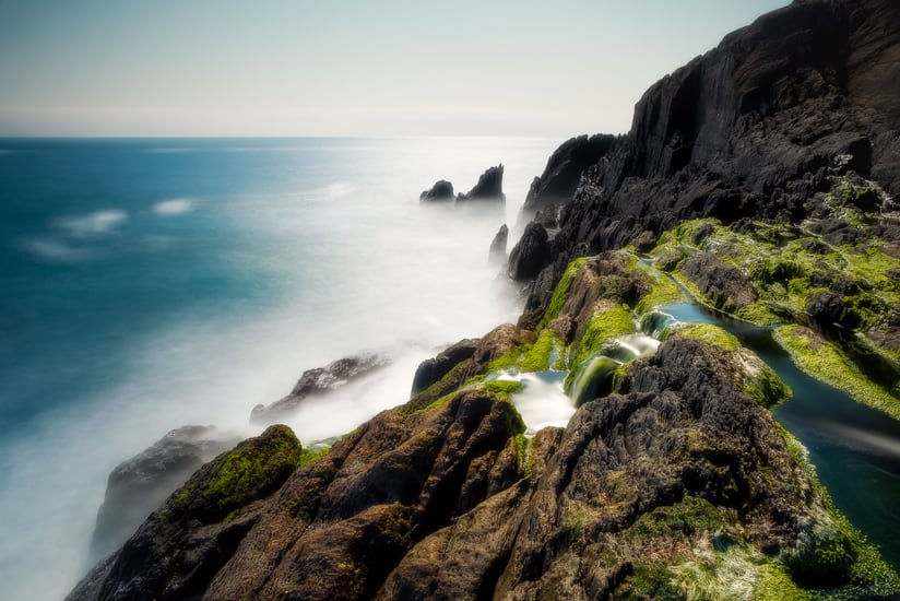 a long exposure photograph of the sea