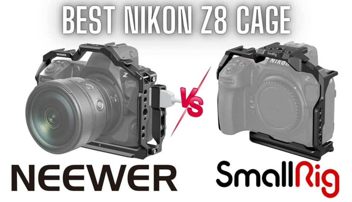 Two camera cages on a white background with text saying "Best Nikon Z8 cage"