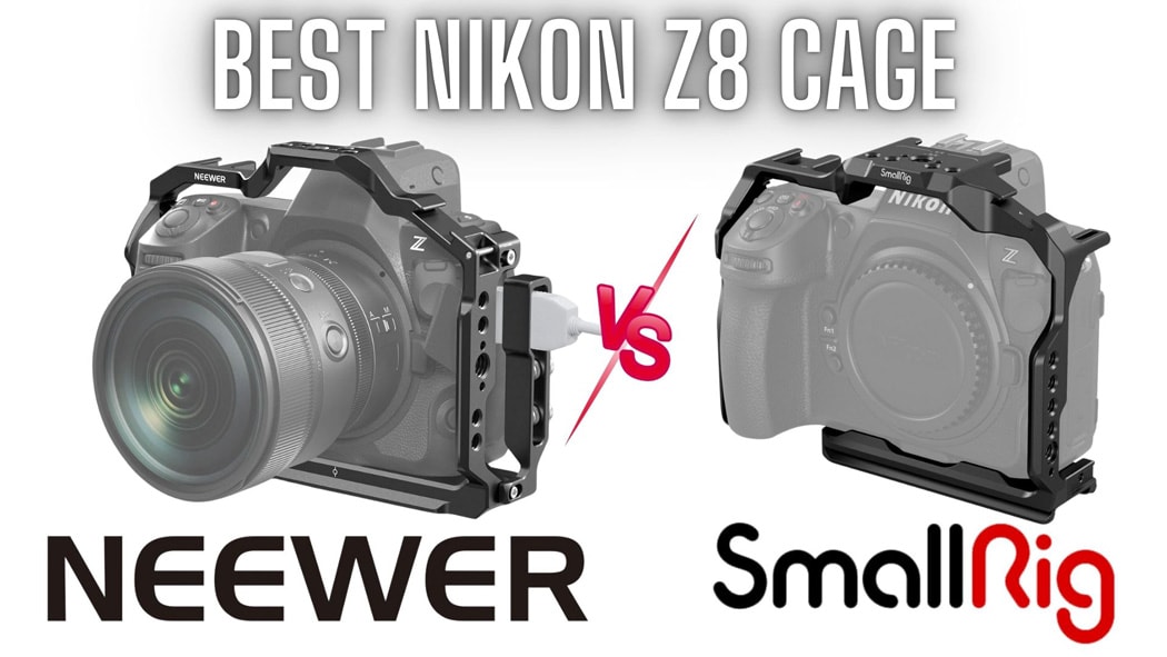 Two camera cages on a white background with text saying "Best Nikon Z8 cage"