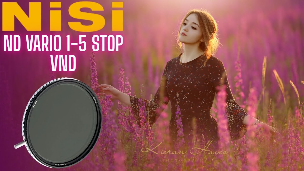 Nisi ND Vario VND filter review hero imgae with the filter in the photo with a picture of a woman in a field at sunset.