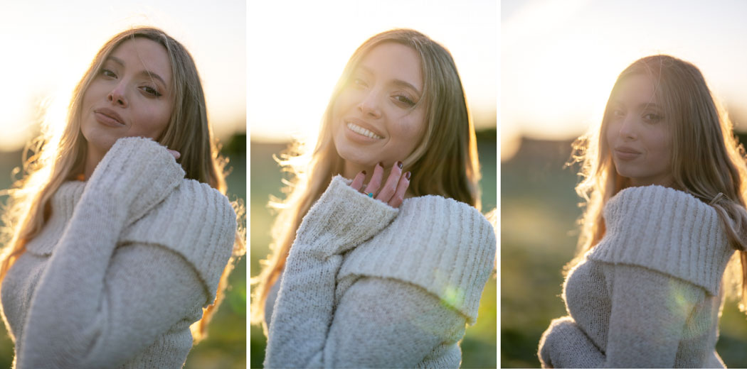 Nikon Z 85mm F1.2 flaring visible with three shots with a model