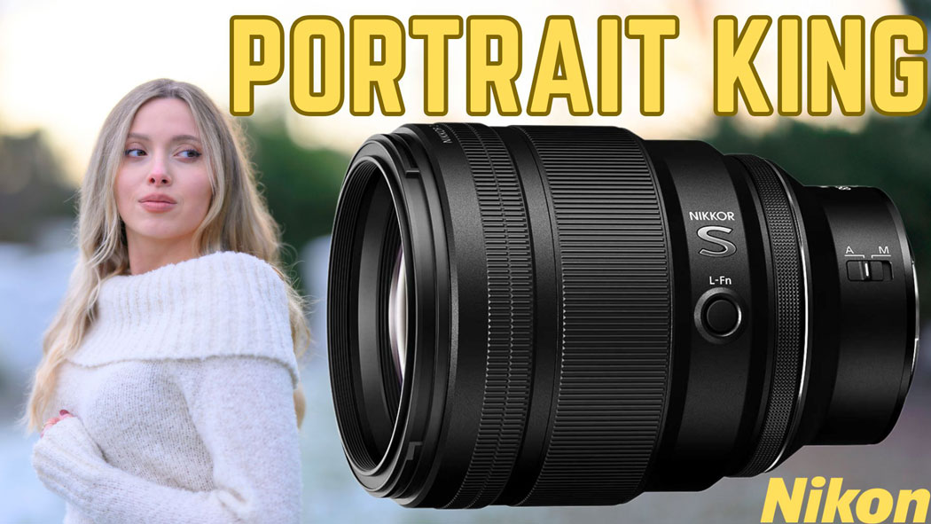 Nikon Z85mm F1.2 Review hero image with a model and an inset image of the lens.