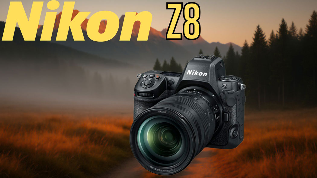 Nikon-Z8-positives Nikon Z8 with a blurred out landscape behind it