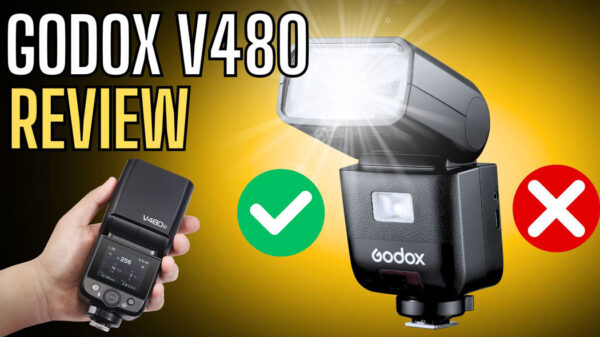 Godox V480 Review text with the the strobe inset in the image.