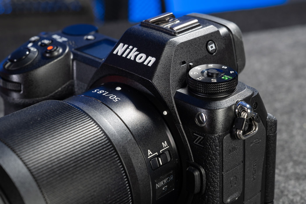 Nikon Z6iii shot with the Nikon logo in focus.