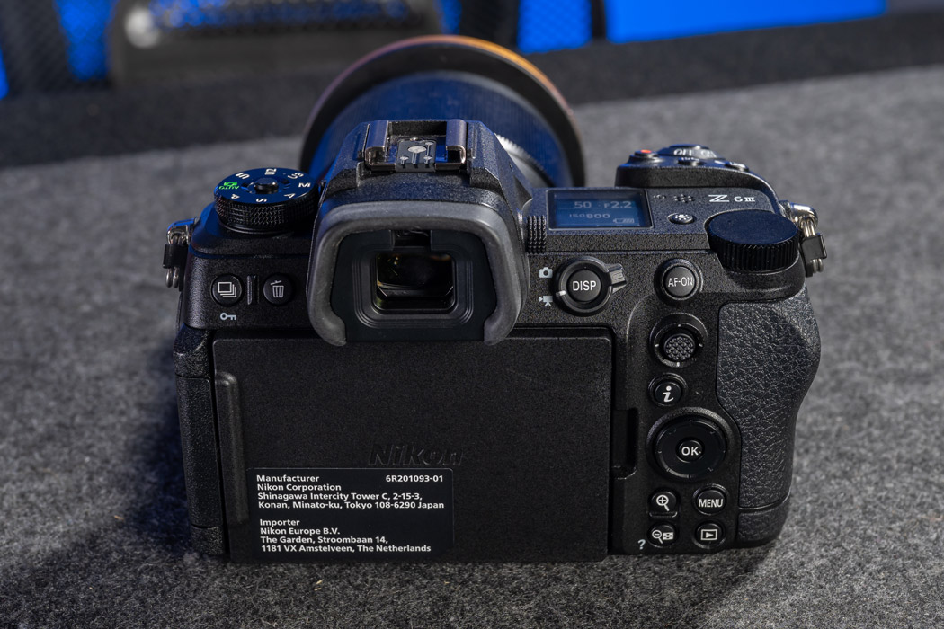 Nikon Z6iii with the rear screen turned inwards.
