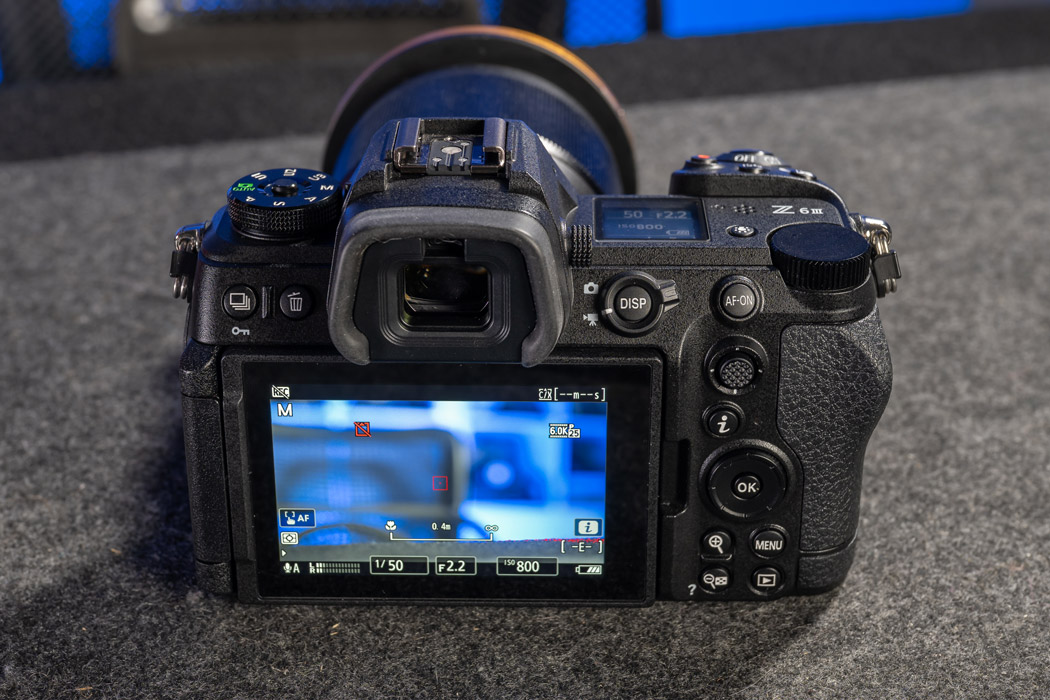 Nikon Z6iii with the rear screen turned inwards.