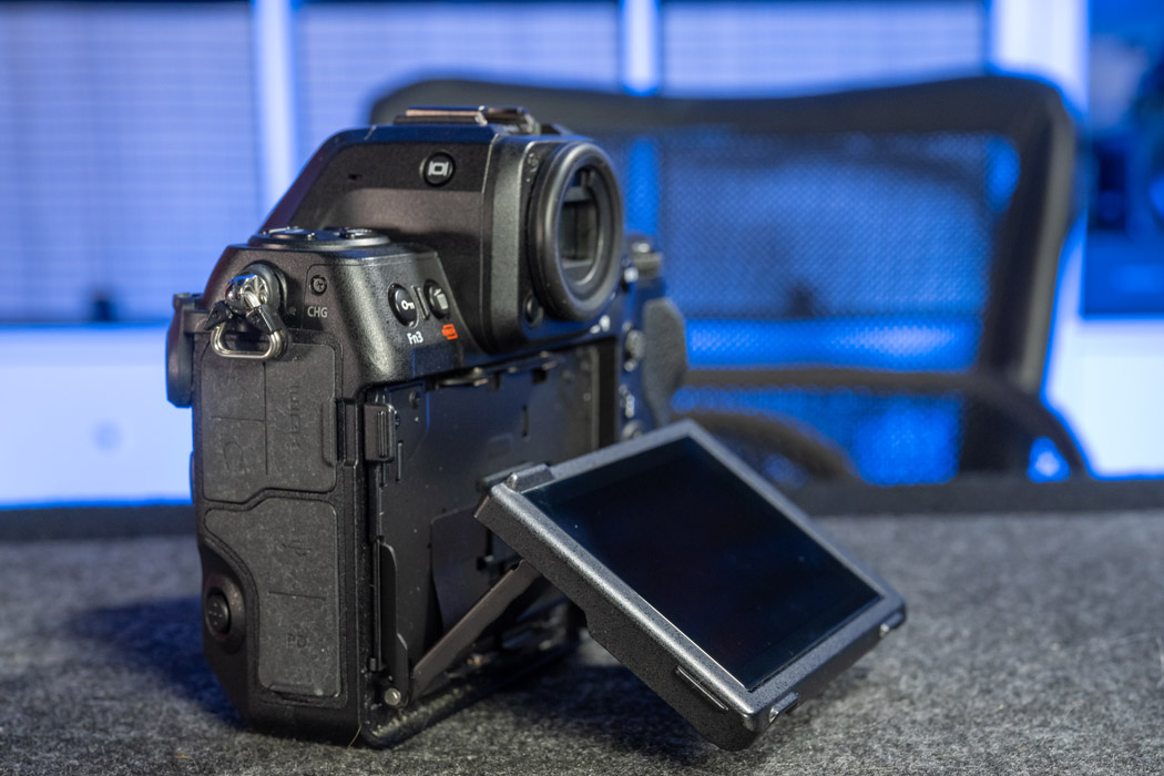 The rear 3.2" display on the Nikon Z8 shown at an angle for easy viewing from multiple angles.