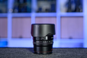 Viltrox 56mm F1.2 Pro with hood reversed