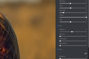 The ON1 Photo Raw 2026 Portrait retouching tool sliders and how they are arranged in the app.