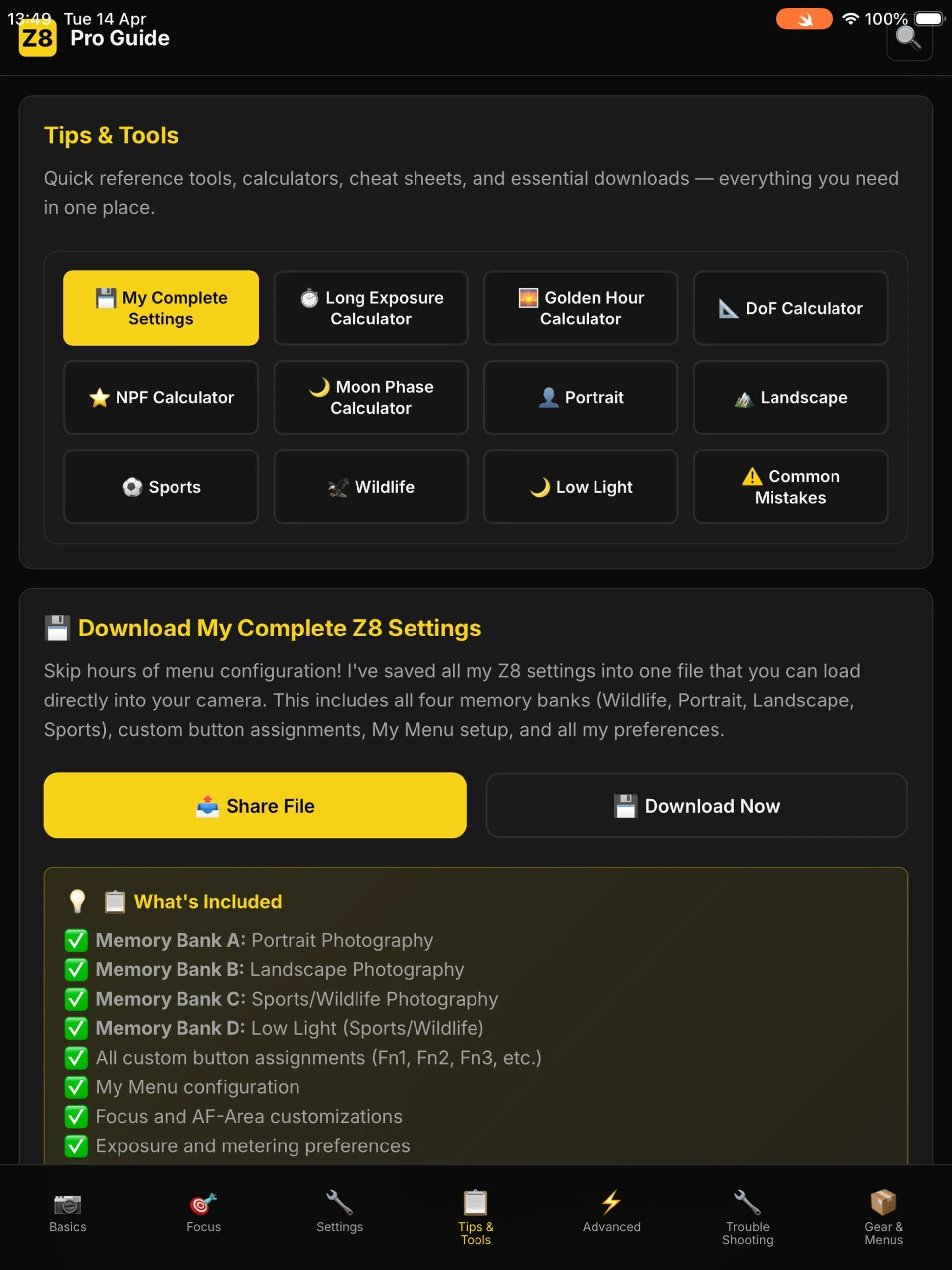 Nikon Z8 App, the ultimate photography tool. 1 Nikon Z8 Pro Guide app screenshot