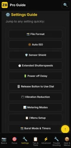 Nikon z8 app (3) Nikon Z8 app settings section